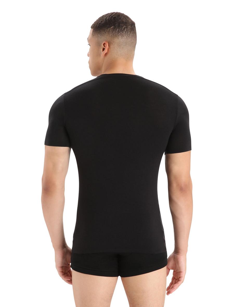 Icebreaker Merino Anatomica Rövid Sleeve V Neck T-Shirt Férfi Fehérnemű Fekete | HU 1295XYUF